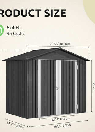 DWVO 6x4ft Outdoor Storage Shed, Weatherproof Tool Shed w/Locking Entry & Ventilation for Grass Cutter, Bike, Equipment, Courtyard, Garden (Dark Gray)