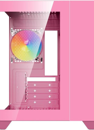 DIYPC ARGB-Q1.V2-P Pink USB3.0 Tempered Glass Micro ATX Gaming Computer Case w/Dual Tempered Glass Panel and 3 x ARGB 120mm Fans (Pre-Installed)