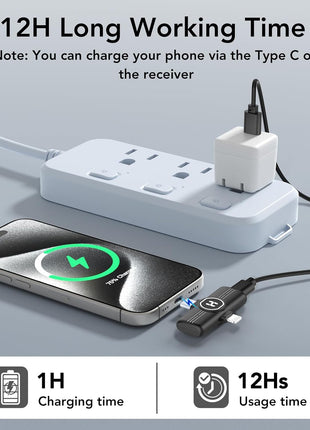 Wireless Lavalier Microphone, Mini Clip-On Mic with Noise Reduction | For iPhone, Android & iPad | USB-C & Lightning Compatible | Plug & Play for Video Recording, TikTok & YouTube