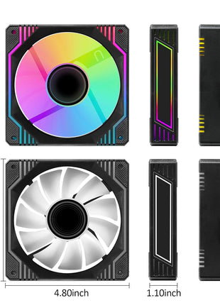 PANO-MOUNTS 120mm Infinity Mirror ARGB Fan 5V 3Pin Addressable RGB PWM PC Computer CPU Case Cooling Fan 600-1800RPM Black 3-Pack