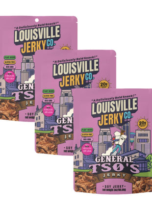 Louisville Vegan Jerky - General Tso's Vegan and Vegetarian Meat - Lip-Smacking Vegan-Friendly & Vegetarian Jerky - Non-GMO 14 Grams Soy Protein, Gluten-Free Low Fat High Protein Vegan Snacks - 3 oz, 3 Pack