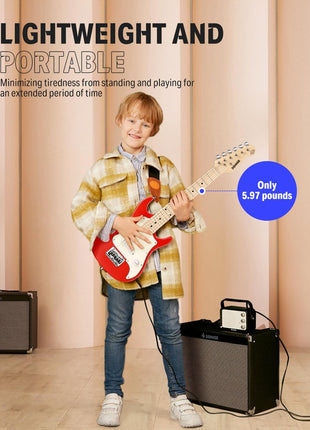 Donner 30 Inch Kids Electric Guitar Beginner Kit ST-Style (Red) | Mini Electric Guitar for Boys Girls with Amp, 600D Bag, Tuner, Picks, Cable, Strap, Extra Strings, and Lessons, DSJ-100