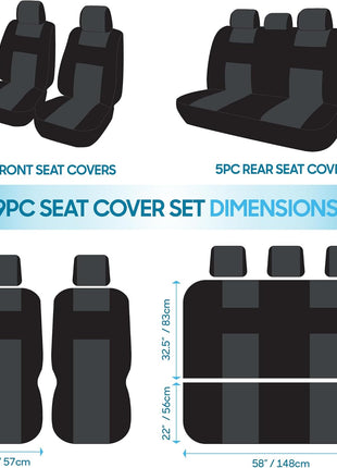 BDK PolyPro Car Seat Covers Full Set in Charcoal on Black – Front and Rear Split Bench for Cars, Easy to Install Cover Set, Accessories Auto Trucks Van SUV