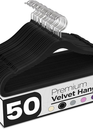 Utopia Home Velvet Hangers 50 Pack   Non Slip Suit Hangers with 360 Degree Rotatable Hook   for Pants, Coats, Shirts & More (Black)