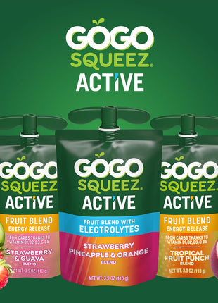 GoGo squeeZ Active Fruit Blend with Electrolytes | 18-Count Variety Pack | Blueberry Strawberry Lemon & Strawberry Pineapple Orange | Made with Real Fruit and Antioxidants Vitamin A, E, & C?