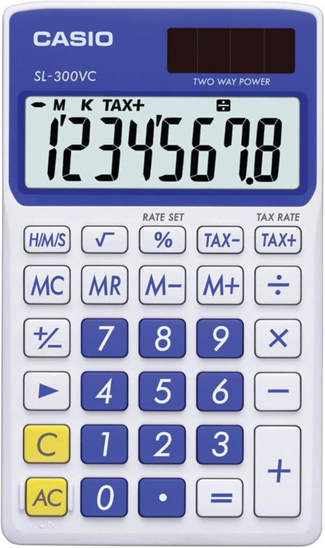 Casio SL-300VC, Solar Powered Standard Function Calculator, Blue