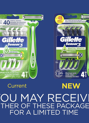 Gillette Sensor3 Sensitive Men's Disposable Razor, 4 Razors