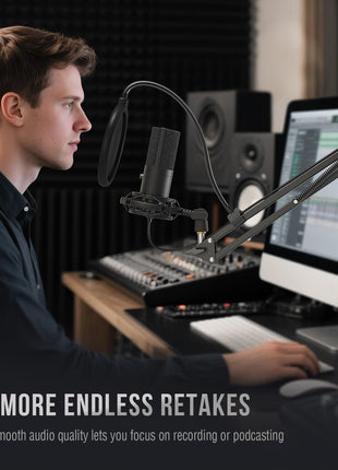 FIFINE Studio Condenser USB Microphone Computer PC Microphone Kit with Adjustable Boom Arm Stand Shock Mount for Instruments Voice Overs Recording Podcasting YouTube Vocal Gaming Streaming-T669