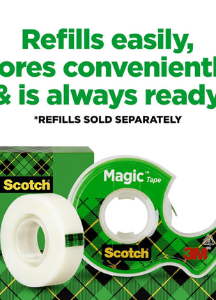 Scotch Magic Tape, 3 Dispensered Rolls, Numerous Applications, Invisible, Clear Tape Engineered for Repairing, 3/4 x 300 Inches