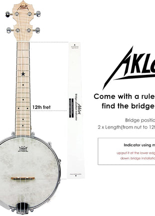 Banjo Ukulele, AKLOT Concert 23 inch Remo Drumhead Open Back Maple Body 15:1 Advanced Tuner with Two Way Truss Rod Gig Bag Tuner String Strap Picks