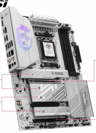 MSI MPG B850 Edge TI WiFi Motherboard, ATX - Supports AMD Ryzen 9000/8000 / 7000 Processors, AM5-80A SPS VRM, DDR5 Memory Boost (8400+MT/s OC), PCIe 5.0 x16, M.2 Gen5, Wi-Fi 7, 5G LAN