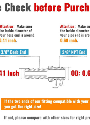 SUNGATOR 3/8'' NPT Brass Hose Barb Fittings, 3/8'' NPT Male Thread to 3/8 Inch Barbed Air Hose Fittings, 3/8 Inch Brass Air Line Repair Connectors for Compressor, Fuel, Oil (2-Pack)