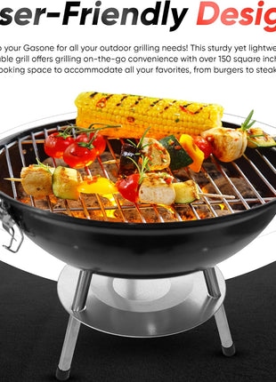 Gas One – 14-inch Portable Barbecue Grill with 3-Point Locking Lid for Heat Preservation – Dual Venting System – Small Charcoal Grill for Backyard, Camping, Boat