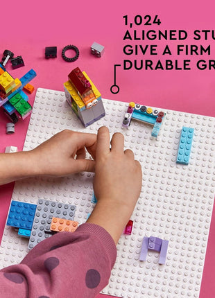 LEGO Classic White Baseplate, Square 32x32 Stud Foundation to Build, Play, and Display Brick Creations, Great for Snowy and Winter Landscapes, 11026