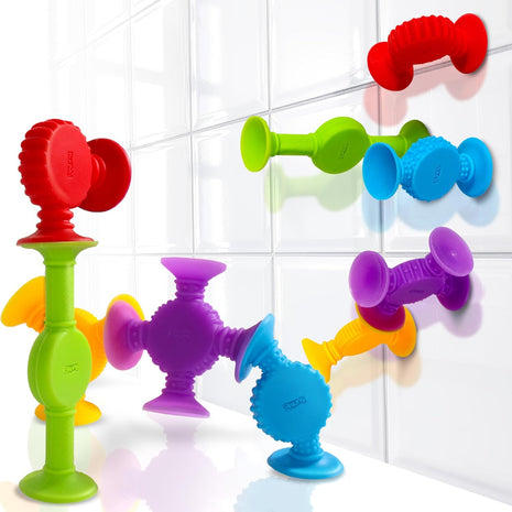 BUNMO Bath Toys Suction - Connect, Build, Create - Toddler Bath Toys - Hours of Fun & Creativity - Fine Motor Skills - Stimulating Sensory Toys - Non-Mouthable Toy - Textured 10 Pack
