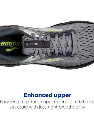 Brooks Men’s Ghost 16 Neutral Running Shoe - Primer/Grey/Lime - 10.5 Medium