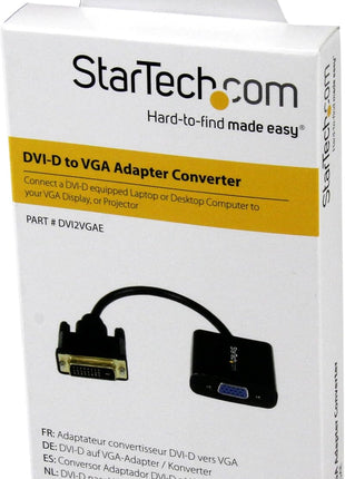 StarTech.com DVI-D to VGA Active Adapter Converter Cable - 1080p - DVI to VGA Converter Box (DVI2VGAE), Black
