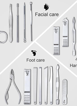 Yougai Manicure Set 18 Pieces Professional Nail Clippers Pedicure Kit Men Women, Stainless Steel Fingernail Toenail Cutters, Nail Care Grooming Tools with Leather Travel Case