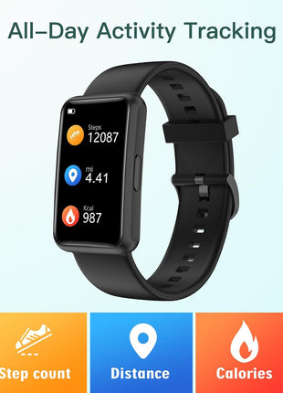 HUAKUA Fitness Tracker No Bluetooth No APP No Phone Needed, Fitness Watch for Men Women Parents IP68 Waterproof with Full Touch Screen Steps Calories Counter Sleep Tracker Alarm Clocks (Black)