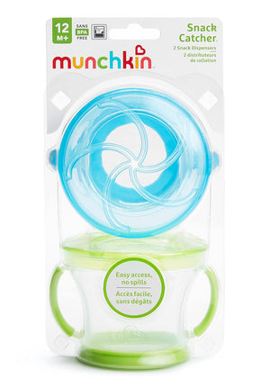 Munchkin Snack Catcher Toddler Snack Cups, No Spill, 2 Pack, Blue/Green