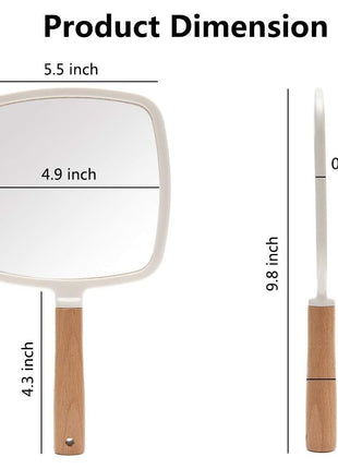 YEAKE Hand Held Mirror with Handle for Makeup,Small Cute Wood Hand Mirror for Shaving with Hole Hanging Single-Sided Portable Travel Vanity Mirror for Men&Women(Square)