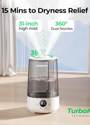 Homvana Humidifiers for Bedroom Home, 3.6 L Cool Mist Top Fill 34H Super Long Time, Quiet 23dB, Baby Humidifier, Oil Diffuser for Large Room, Plants, Nursery, Office BPA FREE, 7 Color Light Ultrasonic