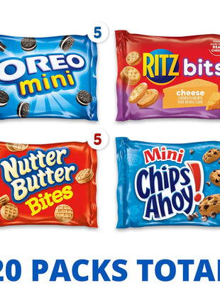 Nabisco Snacks Variety Pack, 4 Flavors, Cookies & Crackers, 20 Snack Packs | OREO Minis, NUTTER BUTTER Bites, CHIPS AHOY! Minis Cookies, and RITZ Bits Cheese Sandwich Crackers, Individually Wrapped