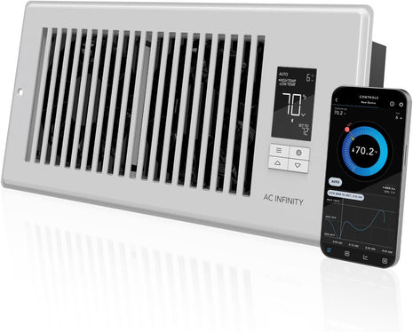 AC Infinity AIRTAP T4 White, Register Booster Fan for 4 inch x 10 inch Register Holes, Improves Heating & Cooling Vents, Quiet 10-Speeds, Bluetooth App Control Data Alerts. ONLY FITS 4 inch x 10 inch Duct Openings