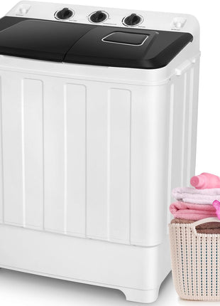 Nictemaw Portable Washing Machine for Apartment, 30Lbs Twin Tub with Pump | Semi-Automatic, 19Lbs+11Lbs Washer and Spin-Dryer Combo, Dual Motor, Time Control, Compact Top Load for Dorms, Rv, Camping