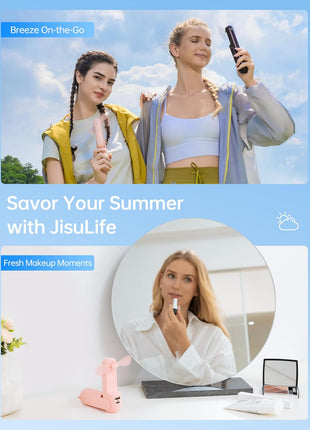 JISULIFE 3 IN 1 Portable Fan with Power Bank & Flashlight Featured | 19H Max Cooling, USB Rechargeable, Pocket-Sized Handheld Fan for Travel, Cruise, Concerts, Makeup, Summer Gifts for Women