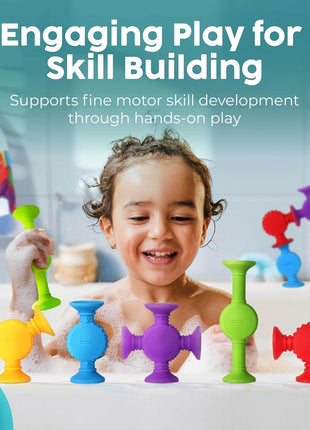 BUNMO Bath Toys Suction - Connect, Build, Create - Toddler Bath Toys - Hours of Fun & Creativity - Fine Motor Skills - Stimulating Sensory Toys - Non-Mouthable Toy - Textured 10 Pack