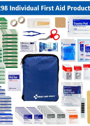 First Aid Only 299 Piece All-Purpose Emergency First Aid Kit for Home, Office, Car, Apartment, Dorm, and Camping, Travel-Friendly Compact Pouch Fits in Backpacks, Suitcases, Cabinets, and Drawers