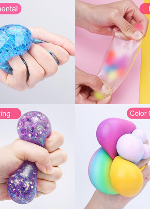 4 Pack Stress Balls, Squishy Balls, Squishy Fidget Stress Relief | Squeeze Ball for Adults Stress Relieve, Prize Box for Friends, Party Favors