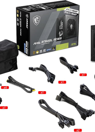 MSI MAG A750GL PCIE5, Fully Modular Compact Gaming 750W Power Supply, 80+ Gold, ATX 3.1 & PCIe 5.1 Ready, Native Dual-Color 12V-2x6 Cable, 10 Year Warranty