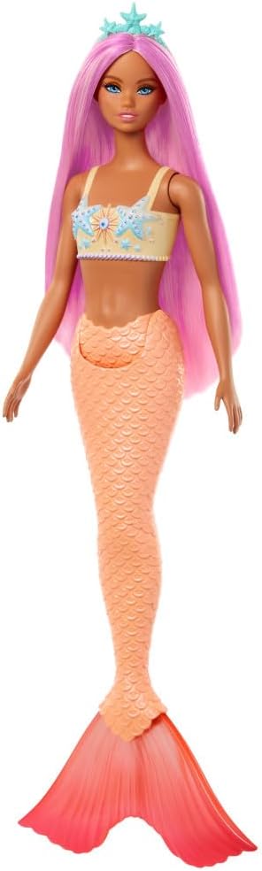 Barbie Fantasy Mermaid Doll and Fashions | Pink Fantasy Hair and Headband Accessory, Toy with Starfish-Inspired Bodice and Soft Orange Tail, Ages 3+