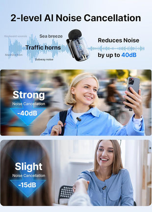 BOYA mini 2 Wireless Lavalier Microphones for iPhone 15/16/17 & Android, AI Noise Cancellation, App Control, 30H Battery Life with Charging Case, Lapel Microphone Wireless for Video Recording Vlogging