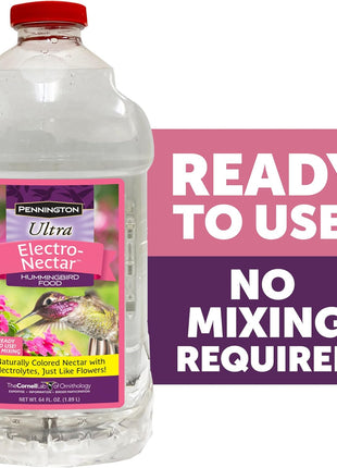 Pennington Electro-Nectar Hummingbird Nectar Ready to Use, Naturally Colored with Electrolytes, 64-oz Bottle