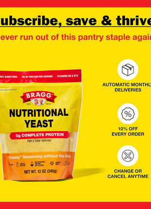 Bragg Premium Nutritional Yeast Seasoning - Vegan, Gluten Free – Good Source of Protein & Vitamins – Nutritious Savory Parmesan Cheese Substitute (Original, 12 Ounce (Pack of 1))