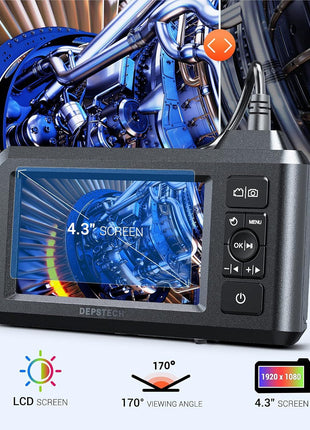 DEPSTECH Inspection Endoscope Camera with Light: Dual Lens 1080P Borescope with 4.3" IPS Screen & 16.5FT Snake Cable, Industrial Waterproof Video Automotive Tools for Sewer, HVAC, Plumbing, Mechanic