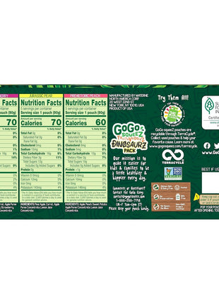 GoGo squeeZ Fruit & veggieZ Applesauce and Puree Variety Pack, Jurassic Pear, Roarrrr Berry & Prehistoric Peach, 3.2 oz (Pack of 20), Unsweetened Snacks for Kids, BPA Free Pouches