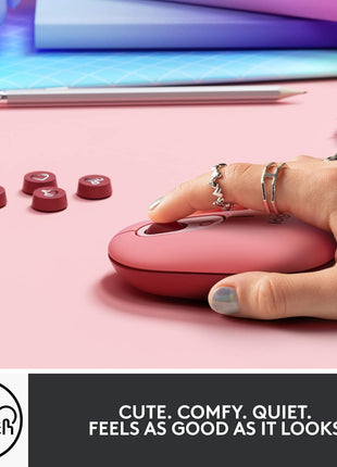 Logitech POP Mouse Compact and Portable Wireless - Heartbreaker Rose | Compact, portable, programmable buttons, quiet clicks, easy-switch up to 3 devices, for laptop, tablet, PC