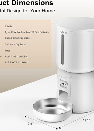 Automatic Cat Feeder with Camera, 4L Automatic Pet Feeder, Dual Power Supply, Smart Cat Food Dispenser with 2MP Night Vision & Two-Way Audio for Cats and Small Dogs, White