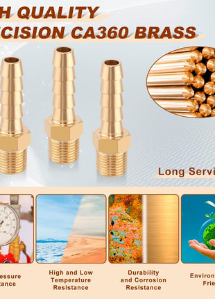 5pcs Brass Hose Barb Fittings 1/4 Inch Barb to 1/8 Inch NPT Male Thread Air Hose Fittings Adapter Connector Water Fuel Air Line Fittings 1/4" Barb × 1/8" NPT Brass Fittings