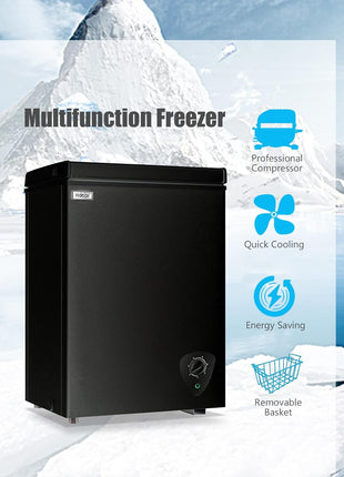 Chest Freezer 3.5 Cu.Ft Small Deep Freezer for Apartment Kitchen, Black | Free-Standing Top Door, Adjustable 7 Thermostat, Removable Basket,Temperature Control