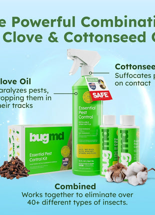 BugMD Ant Killer & Bug Spray - Roach and Cockroach Killer Indoor, Spider Spray for Home, Fly and Insect Defense, Natural, Safe with Essential Oils, Plant-Powered, Pest Control - Starter Kit