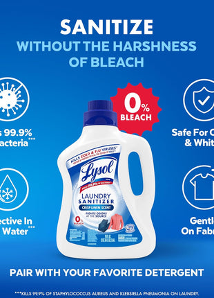 Lysol Laundry Sanitizer Additive, Bacteria Causing Laundry Odor Eliminator, Detergent Additive, Crisp Linen, 90oz