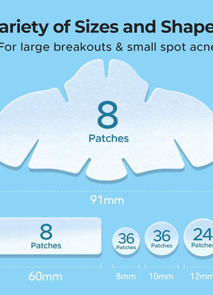 TKTK Hydrocolloid Nose Patches, XL Nose Pore Strips 91 x 48 mm, Large Hydrocolloid Acne Pimple Patches for Face, Cover Zit Blemishes & Absorb Oil (Nose Contoured, Strip, Dots 5 Sizes 112 Count)
