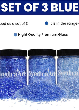 Syedra Broken Crushed Glass Glitter 1-3mm Set of 3,Crushed Glass for Crafts Epoxy Resin Craft Supplies Nail Art DIY 1LB (Blue)