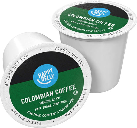 Happy Belly Medium Roast Coffee Pods, Colombian, Compatible with Keurig 2.0 K Cup Brewers, 100 Count