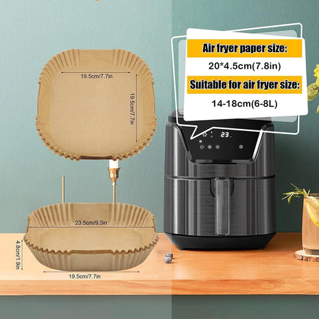 Air Fryer Paper Liners, 125PCS Non stick Disposable Liners, Baking Paper for Air Fryer Oil proof, Water proof, Food Grade Parchment for Baking Roasting Microwave (8inch Square)